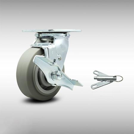 Service Caster 5 Inch SS Thermoplastic Rubber Caster with Roller Bearing and Brake/Swivel Lock SCC-SS30S520-TPRRF-TLB-BSL